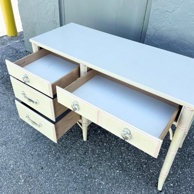 Thomasville Vintage Coastal Faux Bamboo Cream and Pink Desk With Hutch by Thomasville For Sale - Image 4 of 12