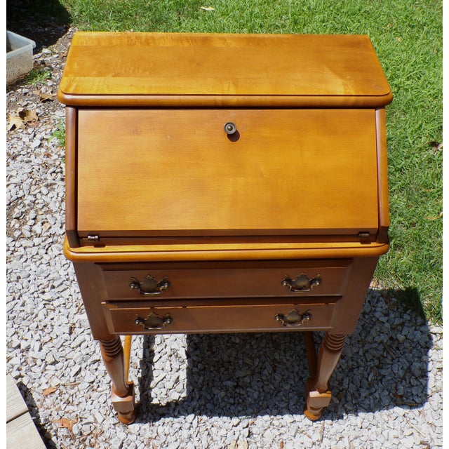 Vintage Solid Maple Slant Top Writing Desk Drop Front Secretary Desk For Sale - Image 17 of 18