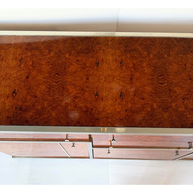 Vintage Brass and Burl Sideboard with Drawers, 1970 For Sale - Image 6 of 14