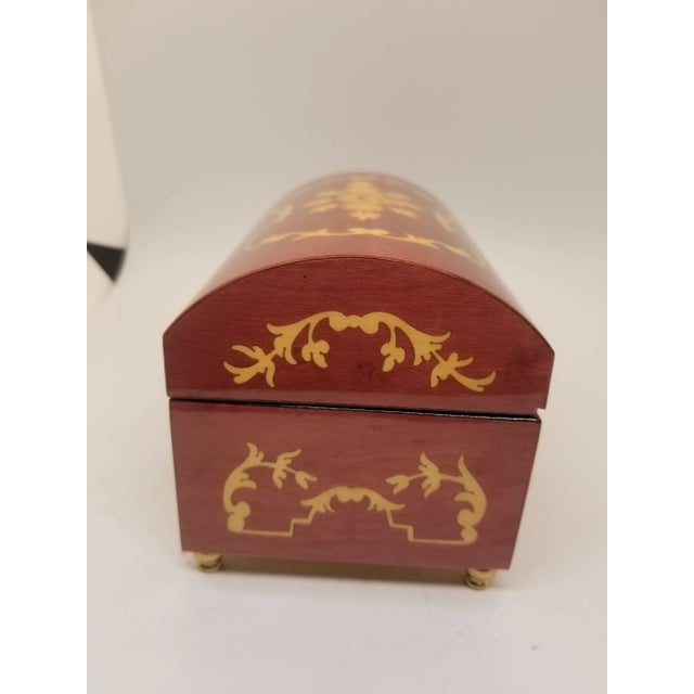The San Francisco Music Box Italian Inlaid Burl Wood Swiss Movement Ring Jewelry Box For Sale In Washington DC - Image 6 of 7