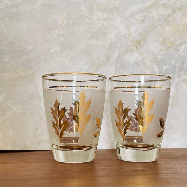 Libbey Glass Co. 1960s Golden Leaves Libbey Juice Glasses- Set of Four For Sale - Image 4 of 8