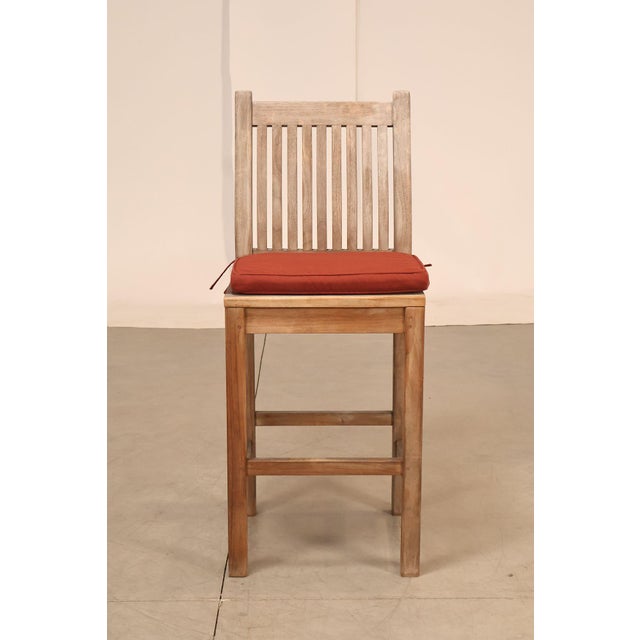 BenchSmith Set of Four 'Buckingham' Teak Outdoor Bar Stools For Sale - Image 16 of 18