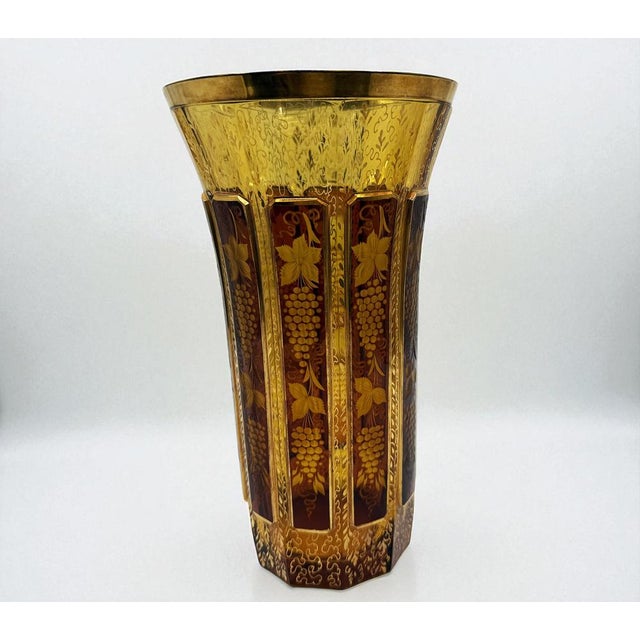 Mid-Century Modern Bohemian Engraved and Gilt Crystal Vase from Egermann, 1970s For Sale - Image 3 of 11