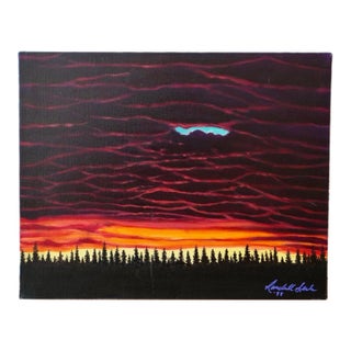 1990s Twilight Forest Sunset Landscape Painting by Randall Seals – 16x20 Original Acrylic on Canvas For Sale