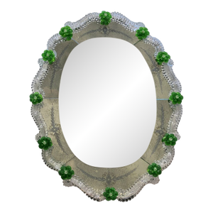 Venetian Murano Glass Oval Floral Wall Mirror – Hand-Carved Italian Art