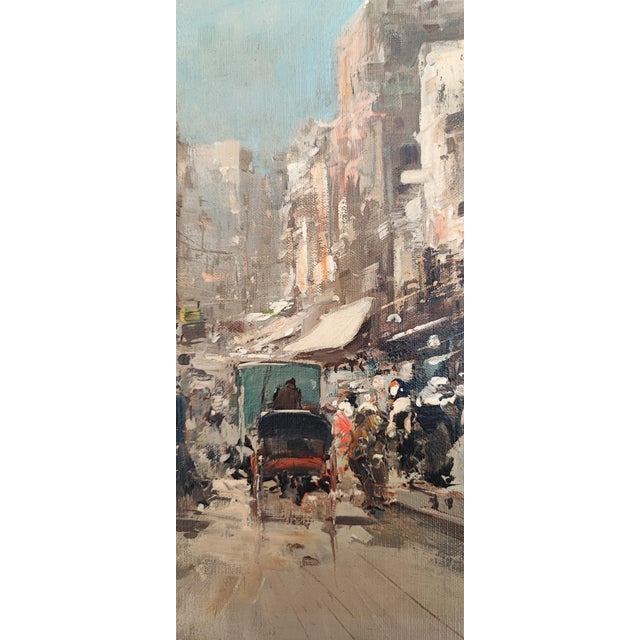 Ezelino Briante, Busy Shopping Street, Oil on Cardboard, 1960s, Framed For Sale - Image 5 of 10