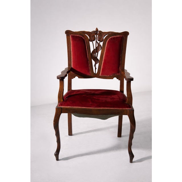 Art Nouveau Italian Red Armchairs in the style of Georges De Feure, 1905, Set of 2 For Sale - Image 4 of 11