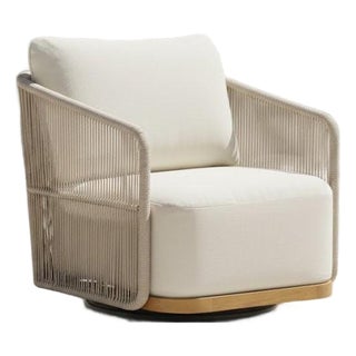 Alpine Teak Wood Modern Swivel Outdoor Arm Chair – Beige For Sale