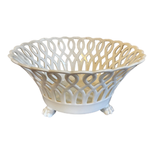 Antique 19th Century French Empire Paris Porcelain Basket or Corbeille With Lion Paw Feet