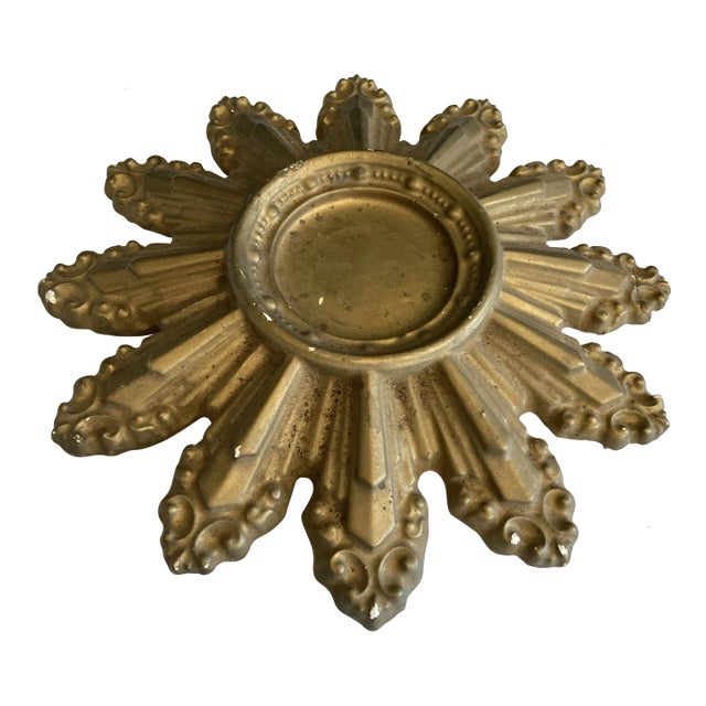 Vintage Gold Starburst Ceramic Candleholder For Sale