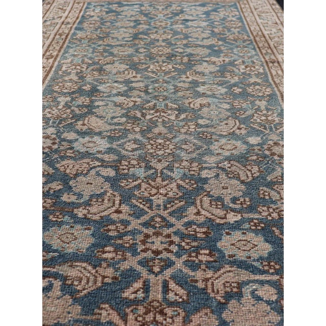 Hamedan Antique Persian Rug With Sub-Geometric Design in Blues and Neutrals For Sale In Atlanta - Image 6 of 12