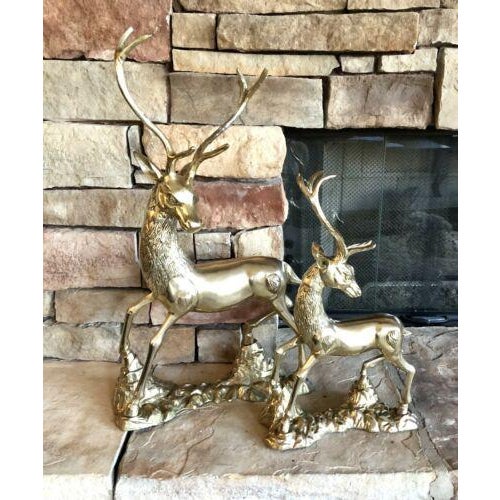 Cabin Large Deer Solid Brass Christmas Reindeer Holiday Decoration Vintage - a Pair For Sale - Image 3 of 8