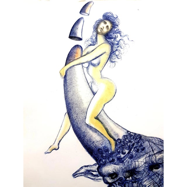 Salvador Dali - Girl on Rhinoceros Horn - Original Etching 1967 For Sale - Image 3 of 5