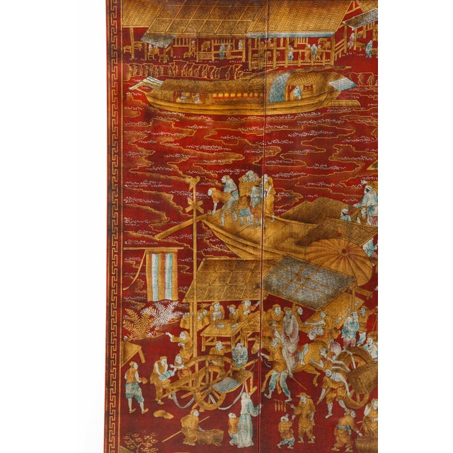 Set of Six Red Lacquered Chinoiserie Panels For Sale In New York - Image 6 of 13