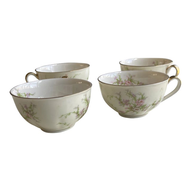 Vintage Theodore Haviland New York China "Rosalinde" Pattern Teacups- Set of 4 For Sale