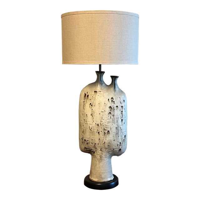 Vintage Monumental 1960s Handmade Mid Century Modern Studio Stoneware Lamp For Sale