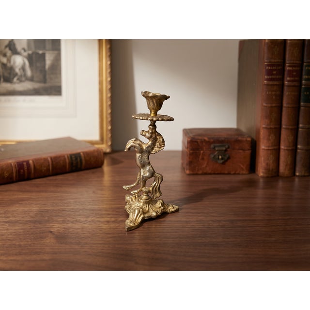 Vintage Brass Horse Candlestick For Sale - Image 4 of 10