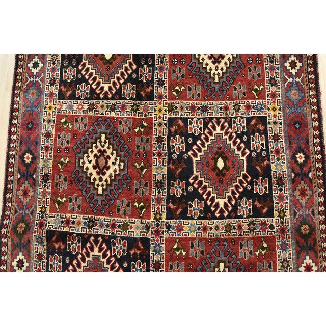 1990s Yalameh Rug 3'4'' X 4'11'' Multicolor Wool Vintage Tribal Hand-Knotted Carpet For Sale - Image 5 of 13