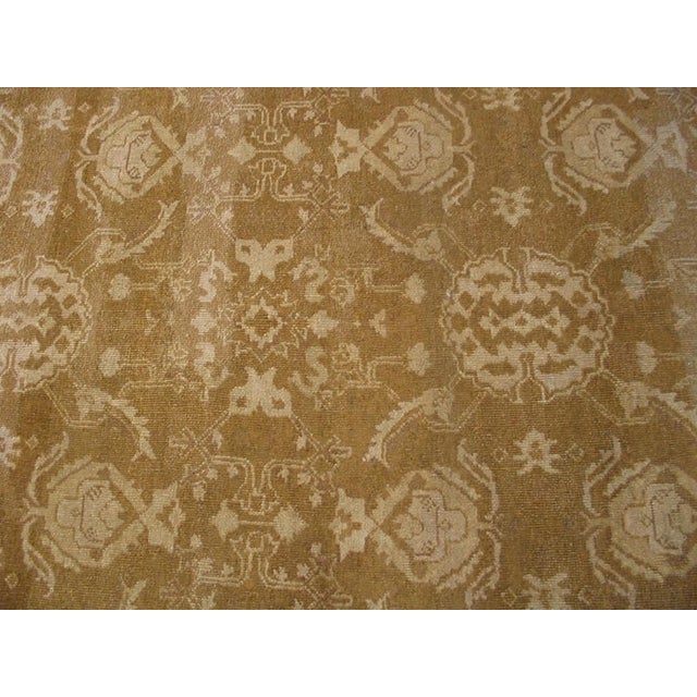 Early 20th Century 1900s Tan Camel Rustic Geometric Antique Indian Agra Rug 9'x 11' 8" Handknotted Wool Carpet For Sale - Image 5 of 6