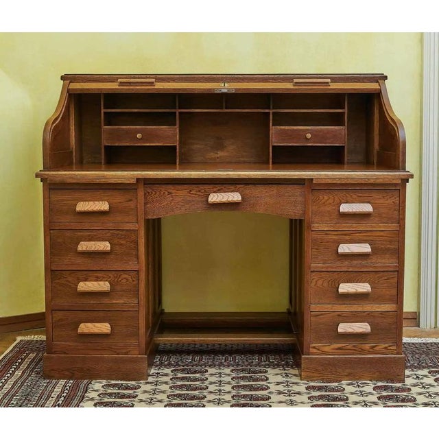 Brown Antique American Desk with Roller Blind For Sale - Image 8 of 16