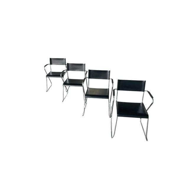 Bauhaus MCM Directors Chair Set in the Style of Marcel Breuer, Leather and Chrome Dining Chairs, Bauhaus Style For Sale - Image 3 of 12