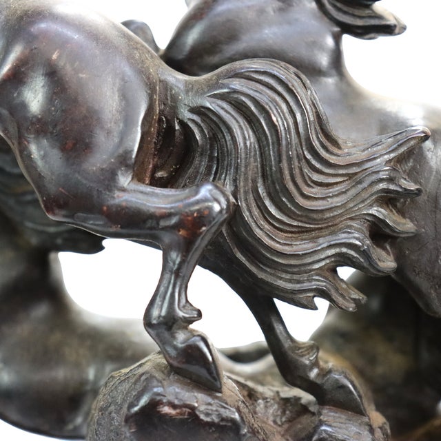 Gemstone Feng Shui 8 Running Horses Carved Black Jasper Grouping & Wood Base C1920 For Sale - Image 7 of 7