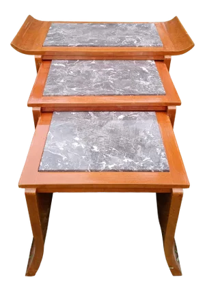 Chinoiserie Wood Grey Marble Pagoda Shaped Regency Nesting Tables- Set of 3