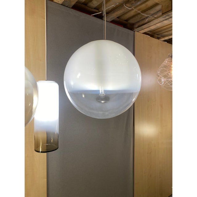 Murano Contemporary Vanished White Sphere in Murano Glass Pendant Light For Sale - Image 4 of 12