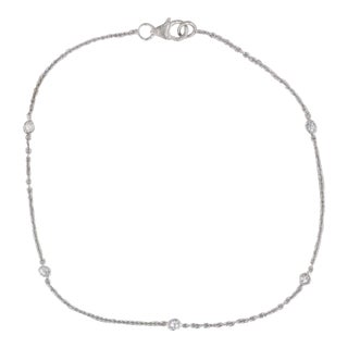 New 0.16ctw Diamond By The Yard Station Bracelet 14k White Gold Adjustable Chain For Sale