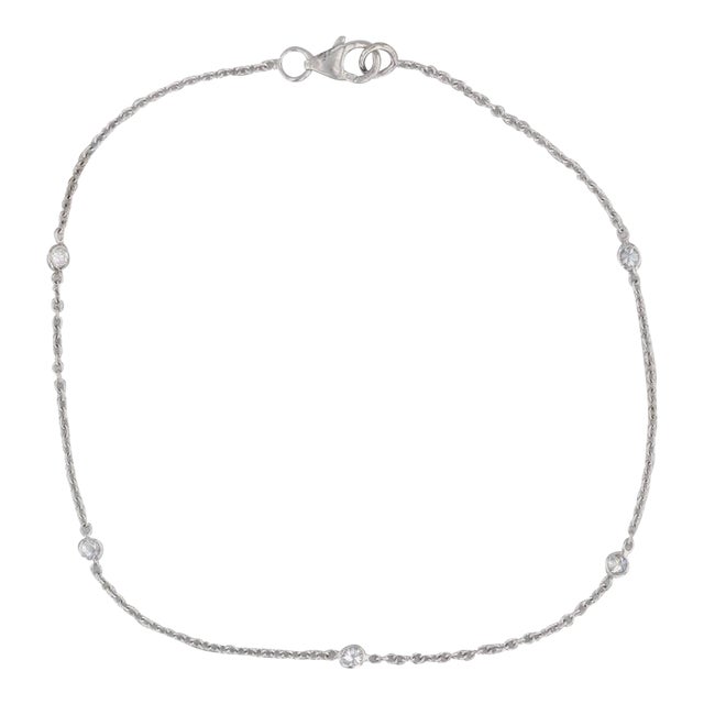New 0.16ctw Diamond By The Yard Station Bracelet 14k White Gold Adjustable Chain For Sale