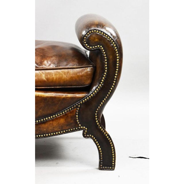 Brown Regency Style Leather Stool, 1919 For Sale - Image 8 of 9