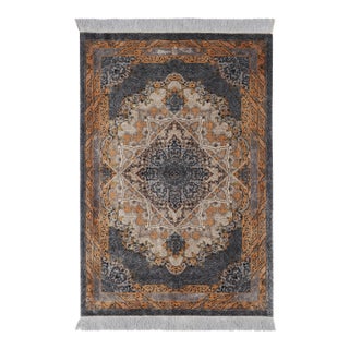 Rug & Kilim’s Modern Rug in Silver, Gold, and White With Medallion “Nika” For Sale