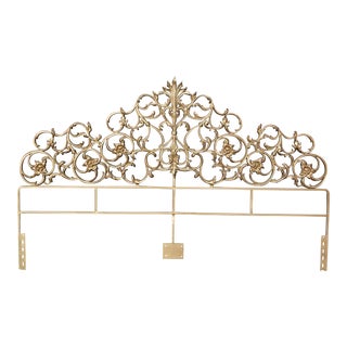 Vintage Gold Gilt Metal Hollywood Regency French Rococo Style King Headboard Bed For Sale