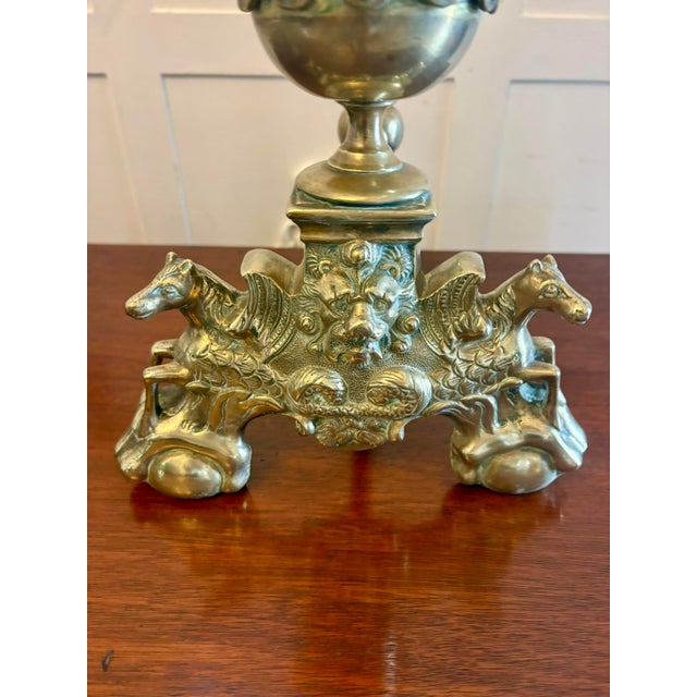 Large Antique Victorian Ornate Brass Fire Dogs and Andirons, 1880, Set of 2 For Sale - Image 12 of 14
