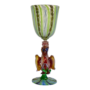 Vintage Murano Italian Swirl Art Glass Figural Goblet With Winged Creature Stem