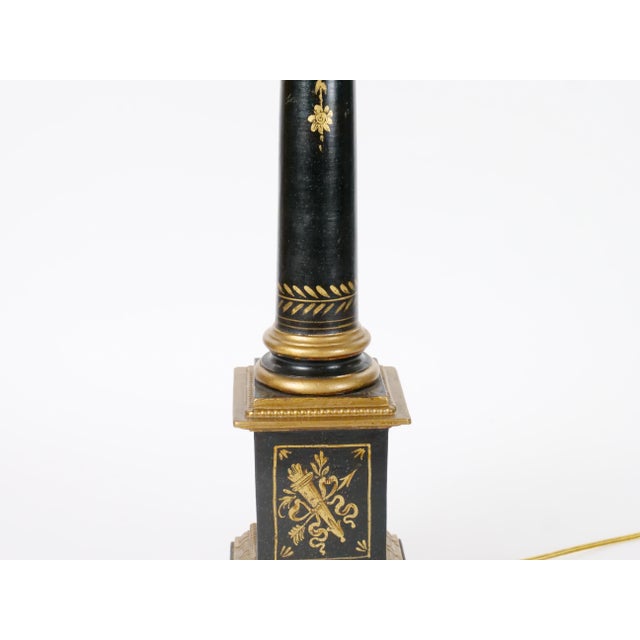 Late 20th Century 20th-Century Italian Neoclassical Style Black Gilt Painted Wood Torchiere Lamps For Sale - Image 5 of 12