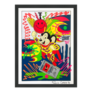 Ronnie Cutrone, Mighty Mouse, Large Unique Acrylic Paint on Serigraph, 44x34 In. Framed, 1989