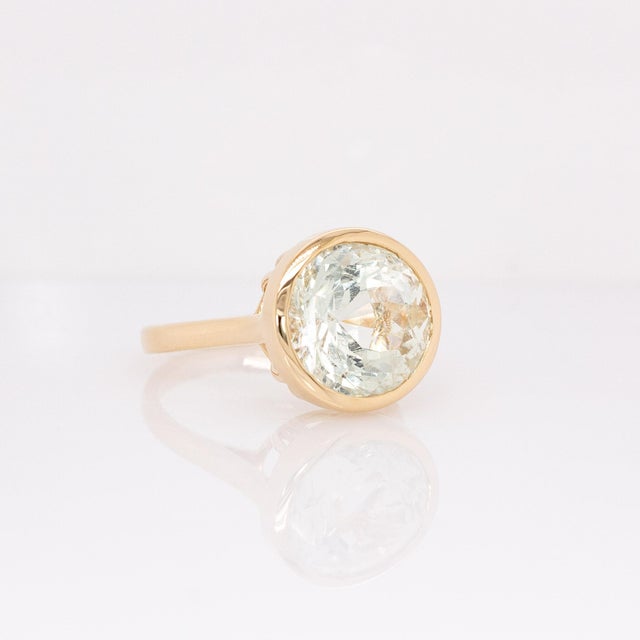 Round Prasiolite Solitaire Ring: Solid 14k Yellow Gold, 12mm Gemstone For Sale - Image 4 of 7