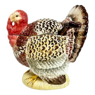 1970s Vintage Americana Boho Chic Arts & Crafts Turkey Soup Tureen With Ladle For Sale