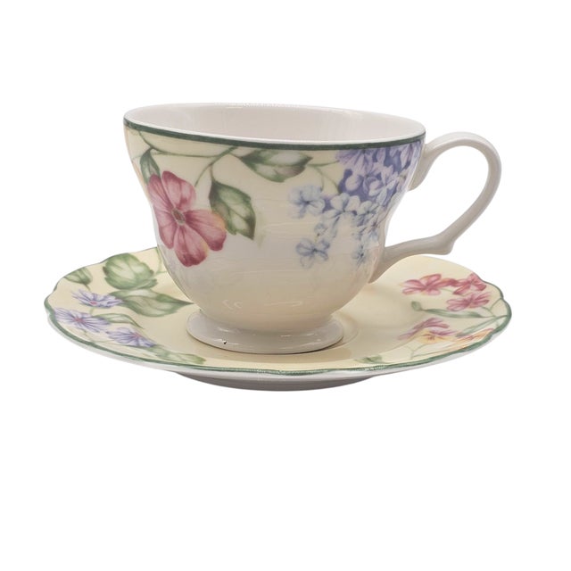 Jessica McClintock Westbury Court "Christina" Cups & Saucers – Set of 5 Floral Porcelain For Sale In San Francisco - Image 6 of 12