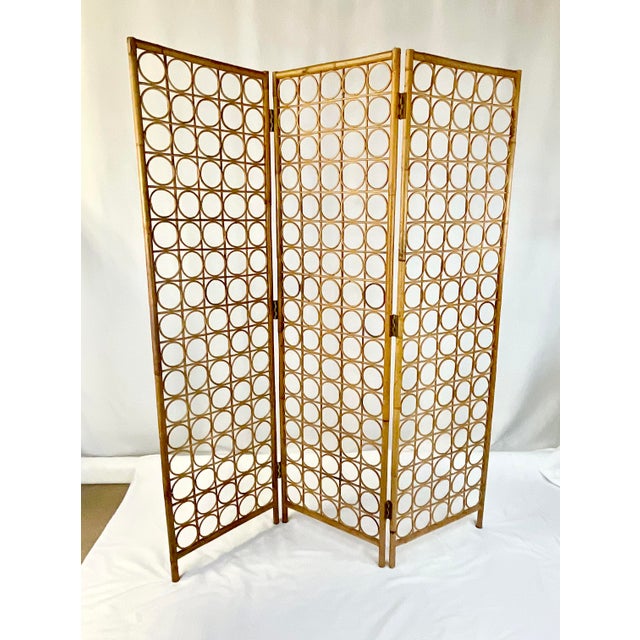 Mid 20th Century 1960s Vintage Italian Boho Chic Hollywood Regency Rattan Circle Screen, Franco Albini Attributed For Sale - Image 5 of 12