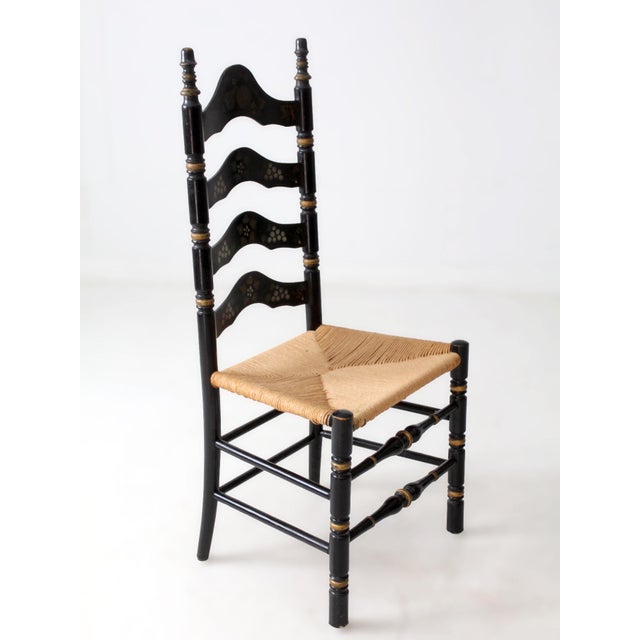 Vintage Hitchcock Style Ladder Back Chair With Rush Seat For Sale - Image 15 of 15