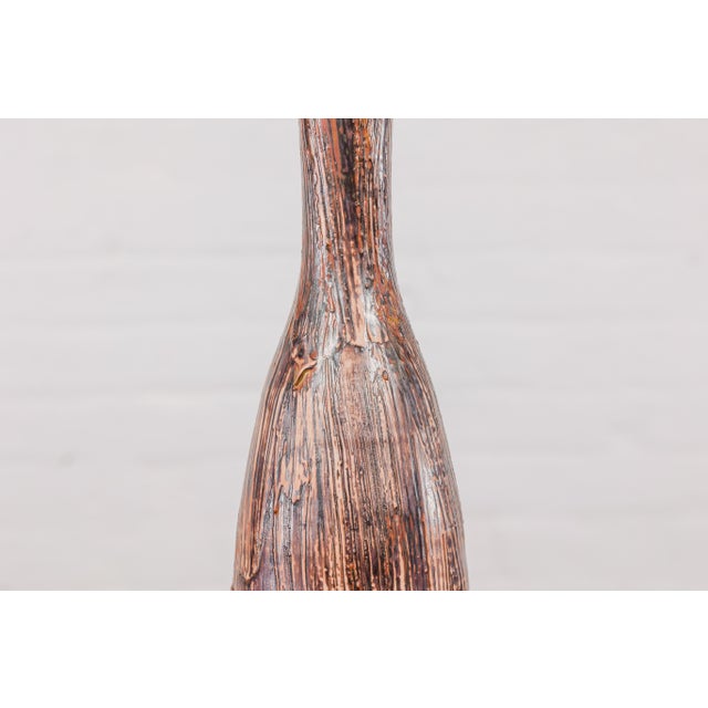 Brown Tall and Slender Textured Brown Minimalist Ceramic Vase For Sale - Image 8 of 12