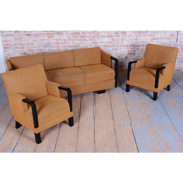 Czech Art Deco Sofas and Lounge Chairs in Beech and Oak attributed to Jindrich Halabala for Up Závody, 1930s, Set of 3 For Sale - Image 9 of 18