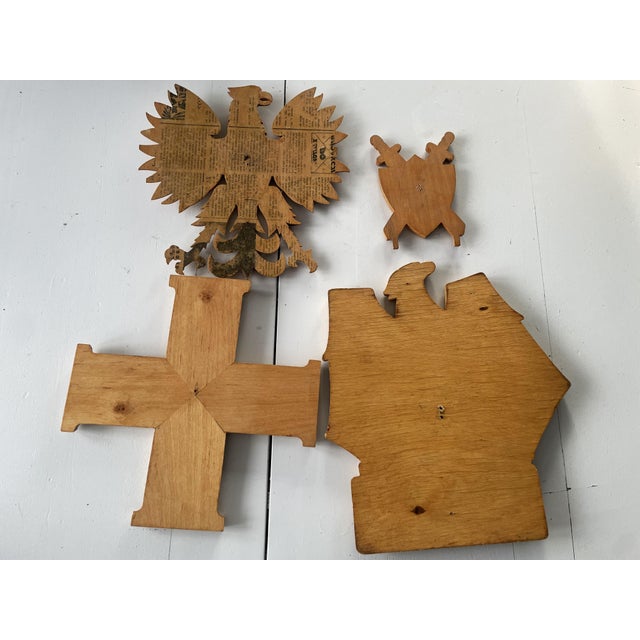 Wooden Eagle, Cross and Shield Sculptures, 1910s, Set of 4 For Sale - Image 10 of 13