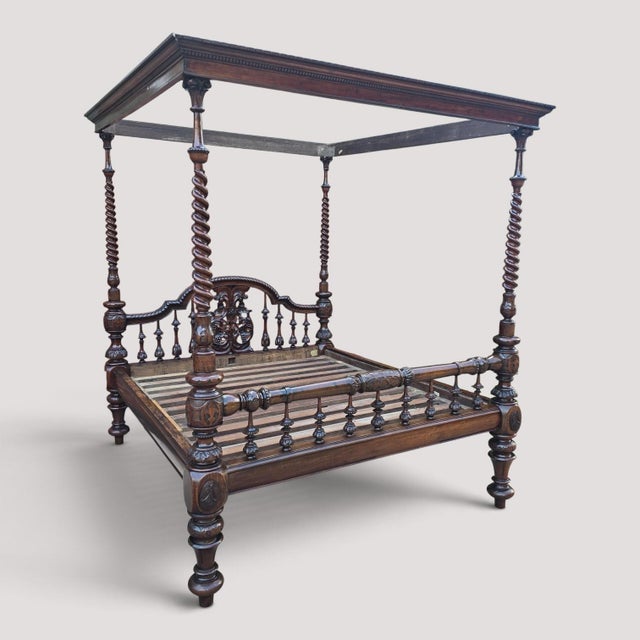 Victorian Anglo-Indian Colonial Raj King Size 4-Poster Bed, 1880s For Sale - Image 4 of 18