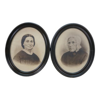 Antique Victorian Enhanced Oval Family Portraits Great Grandmother 17" - Set of 2 For Sale