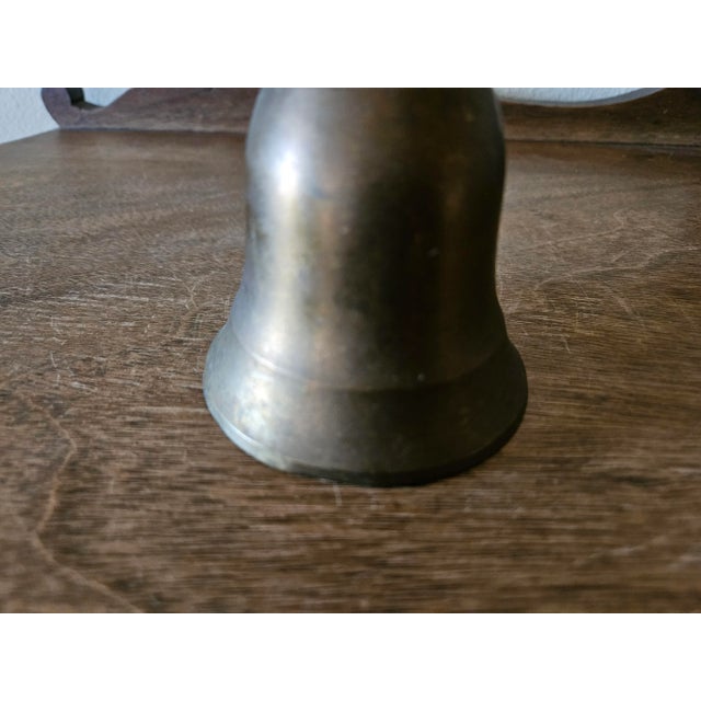 Wood Mid 20th Century Vintage Brass Bell With Wooden Handle For Sale - Image 7 of 12