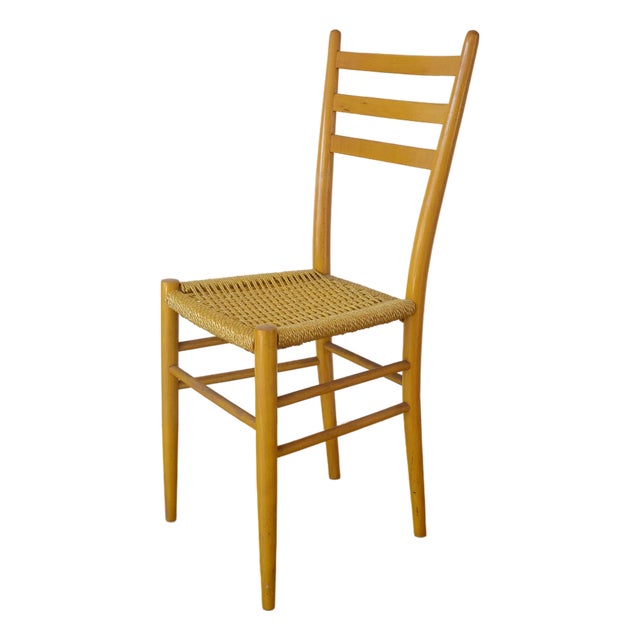 Mid Century Gio Ponti Style Yellow Ladder Back Chair For Sale
