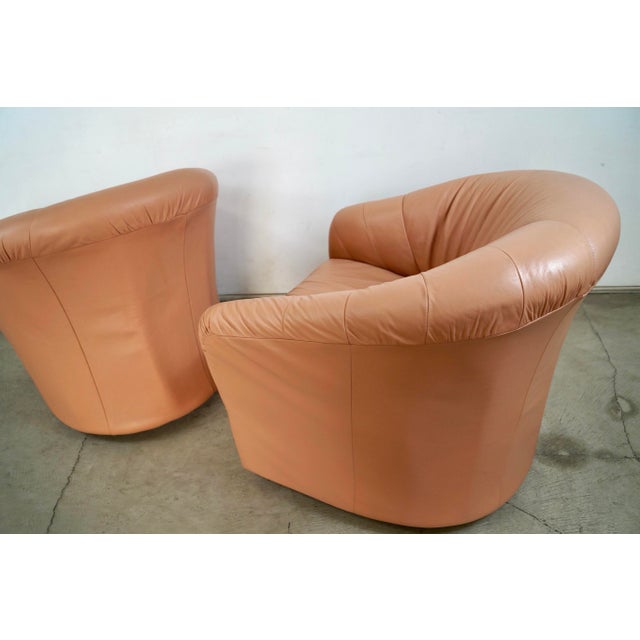 1980’s Art Deco Leather Swivel Lounge Chairs - A Pair For Sale - Image 11 of 12